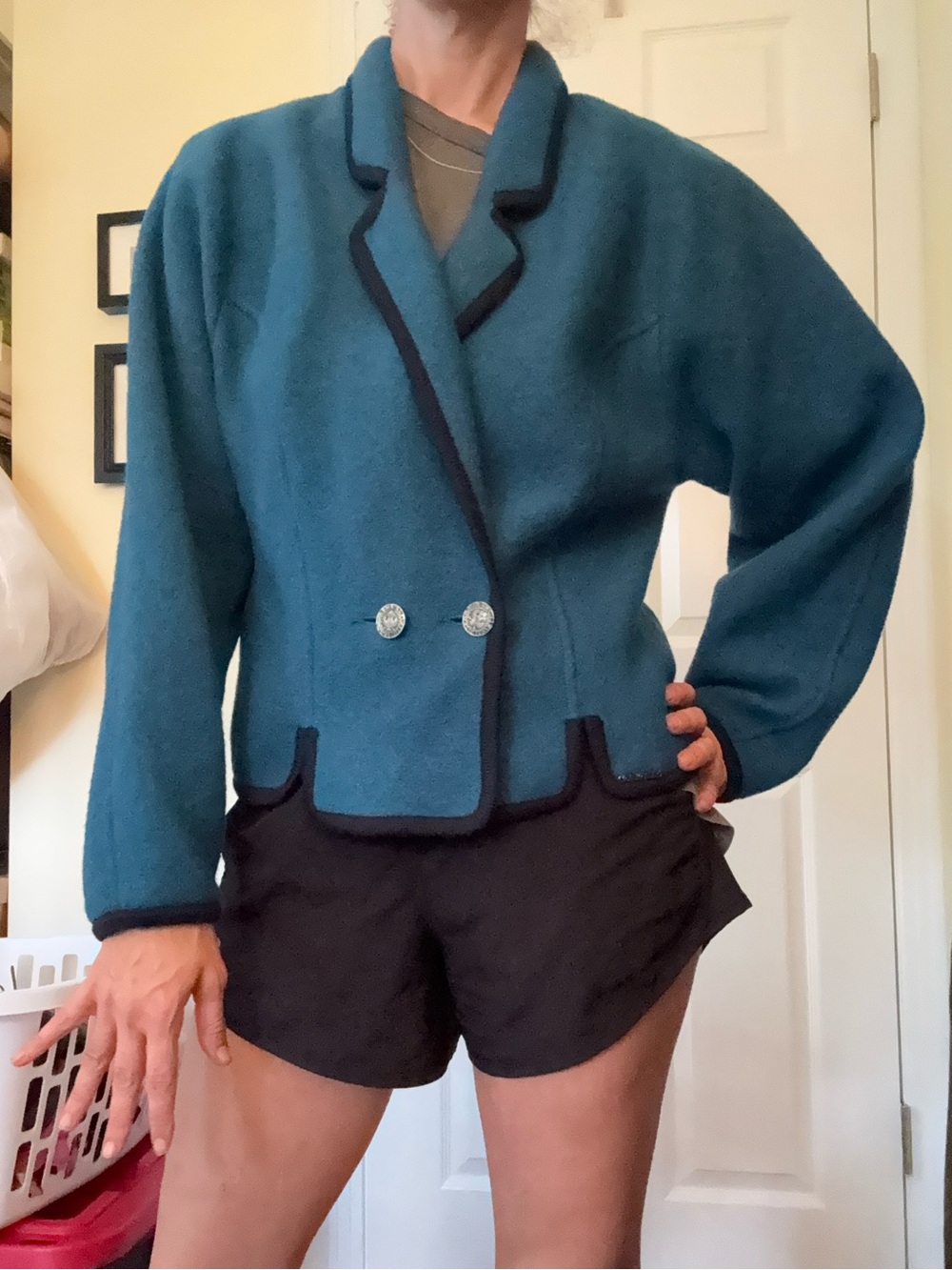 VTG Geiger Tailored Teal Contrast-Trim 100% Wool Blazer